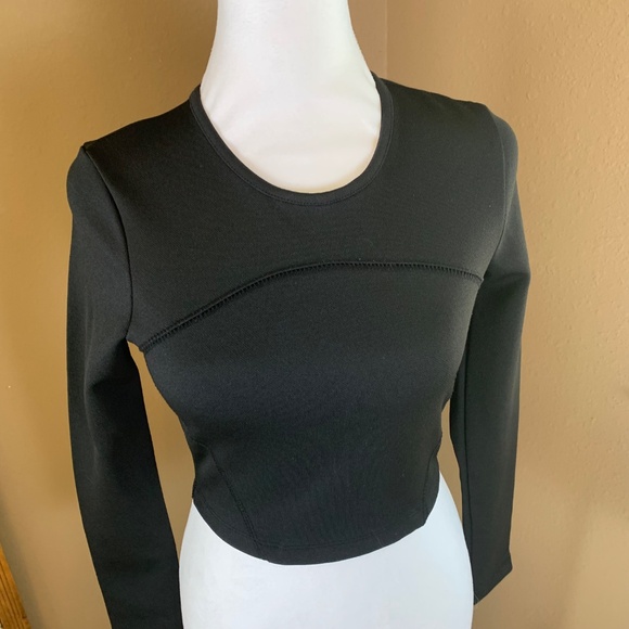 Zara Black Crop Top Long Sleeves - Size Small 💃 - Picture 7 of 12